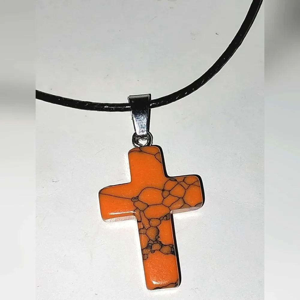 Orange Cross Pendant Necklace